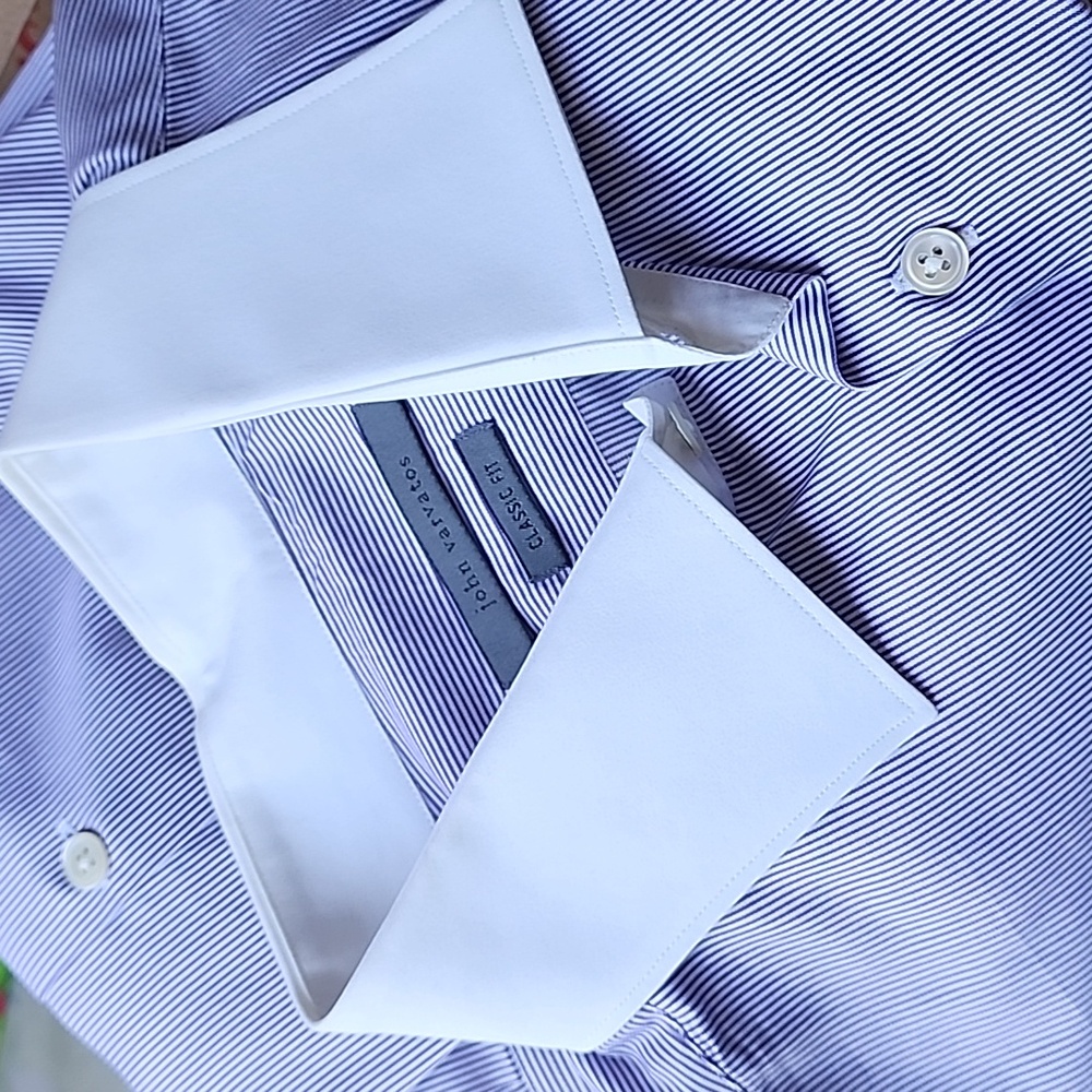 John Varvatos NWOT "Men's" Purple Pinstripe Contrast Collar Dress Shirt 16-34/35